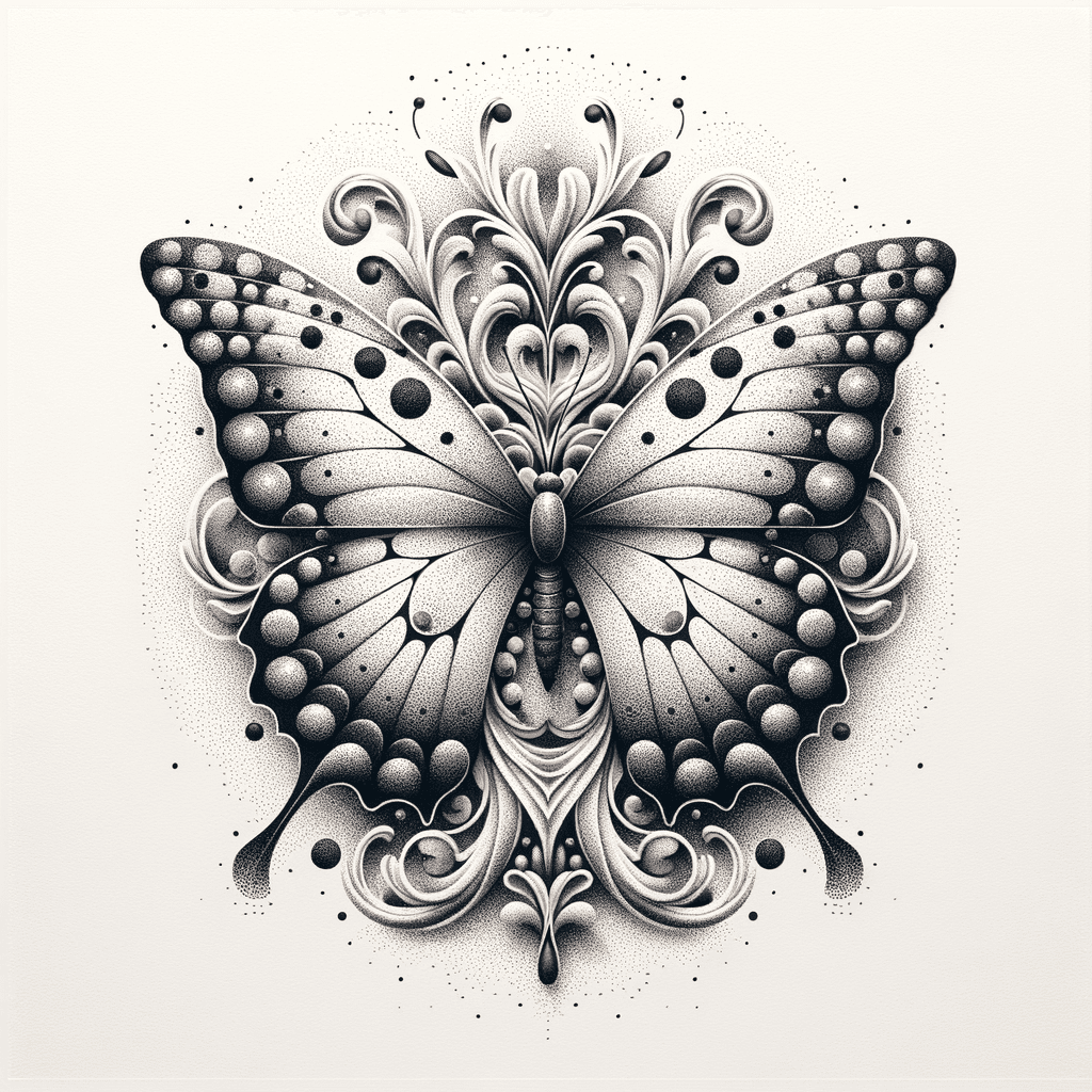 Intricate dotwork butterfly mandala