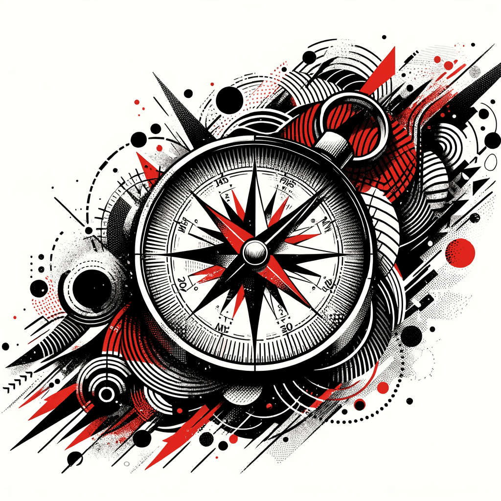 Dynamic compass with black & red brush strokes