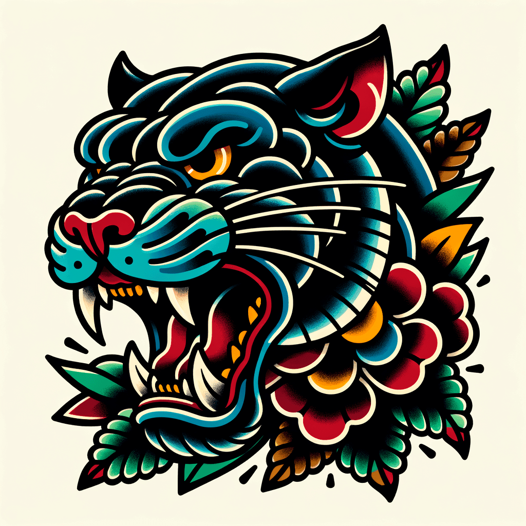 Traditional black panther with roses