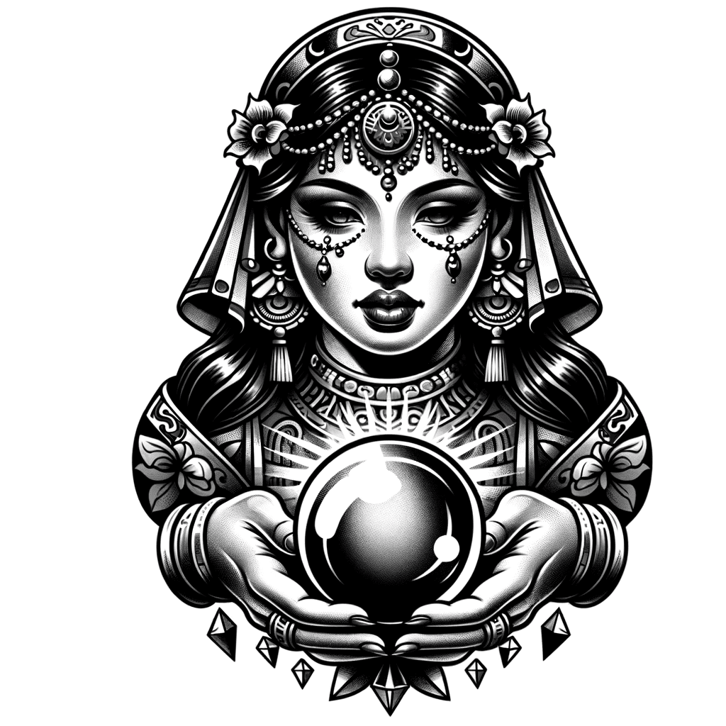 Fortune teller skull with crystal ball